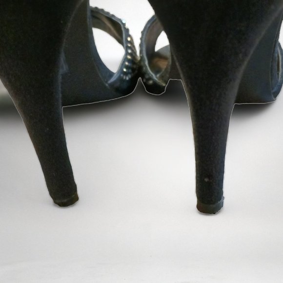 Call It Spring Rhinestone Crystal Black Faux Suede Ankle Strap Stiletto Heels - Picture 12 of 12